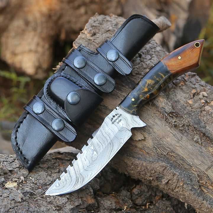 Utility Knife - Morph Damascus Knife with Exotic Rose Wood & Resin Handle - Shokunin USA