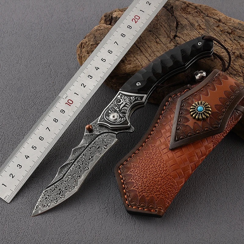 Utility Knife - Valiant Japanese Tanto Pocket Knife with Obsidian Micarta Handle - Shokunin USA