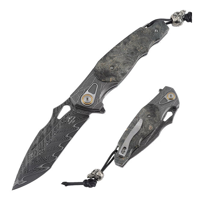 Utility Knife - Feoh Japanese Damascus Pocket Knife VG10 with Stained Maple Burl Handle - Shokunin USA
