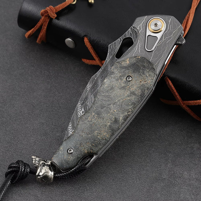 Utility Knife - Feoh Japanese Damascus Pocket Knife VG10 with Stained Maple Burl Handle - Shokunin USA