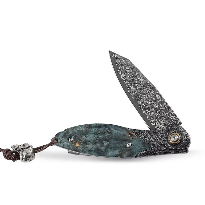 Damascus Knife - Viper Japanese Damascus Pocket Knife with Stained Maple Burl Handle - Shokunin USA