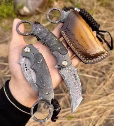 Pocket Knife - Falcon Japanese Damascus Pocket Knife with Exotic Stained Maple Burl Handle - Shokunin USA