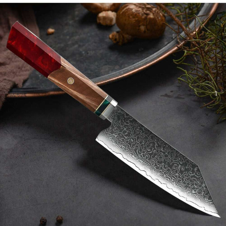 Chef knife - Alpha Japanese VG10 Damascus Chef Knife with Exotic Olive Wood & Resin Handle - Shokunin USA