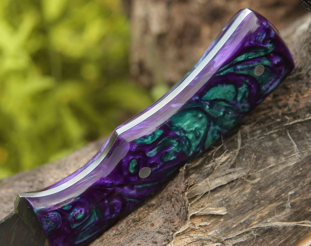 8" Damascus Knife - Arcane Handmade Damascus Hunting Knife with Resin Handle - Shokunin USA