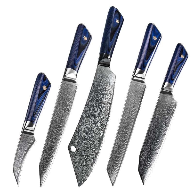 Chef Knife Set - Azure Japanese VG10 Damascus Chef Knife Set with G10 Handle and Sheath - Shokunin USA