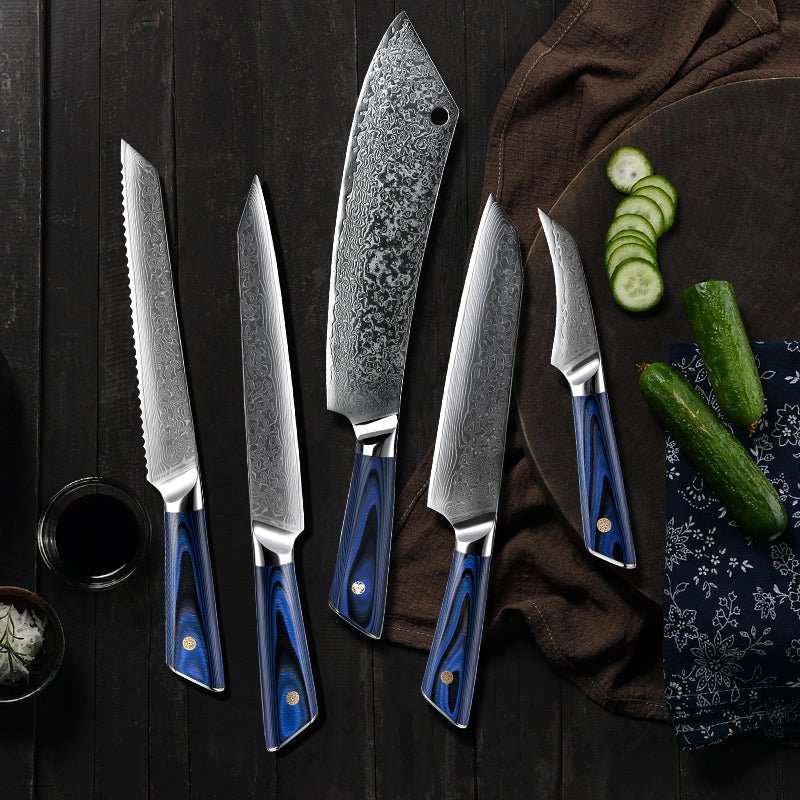 Chef Knife Set - Azure Japanese VG10 Damascus Chef Knife Set with G10 Handle and Sheath - Shokunin USA