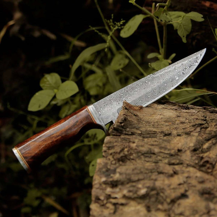 Damascus Knife - Crucifier Original Bowie Knife with Exotic Rosewood Handle - Shokunin USA
