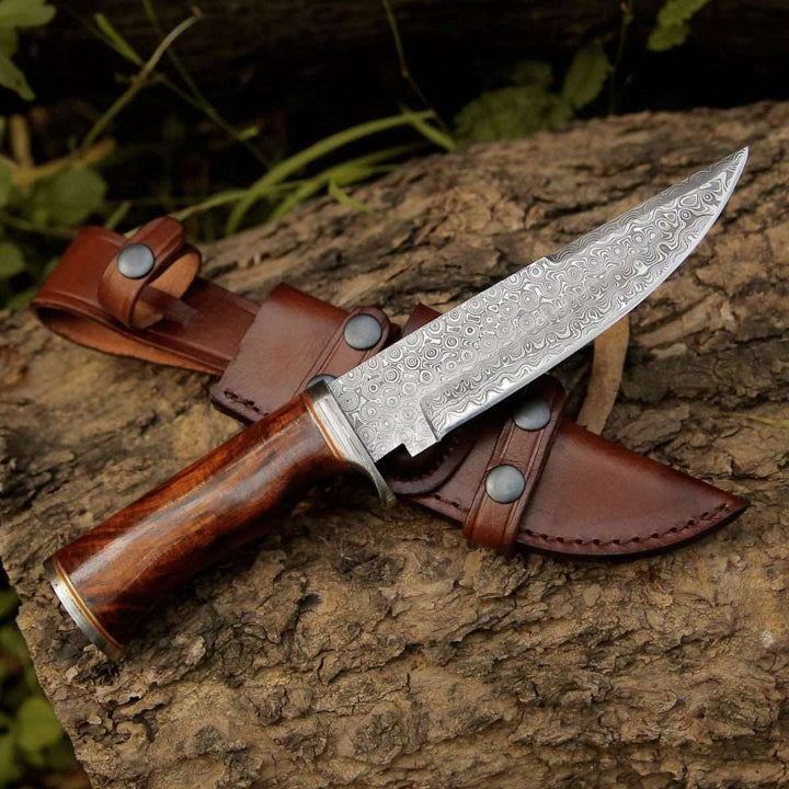 Damascus Knife - Crucifier Original Bowie Knife with Exotic Rosewood Handle - Shokunin USA