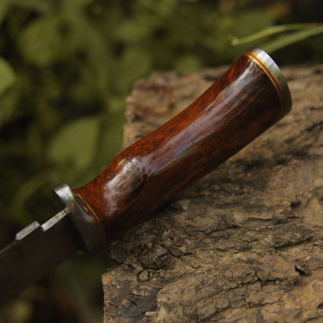 Damascus Knife - Crucifier Original Bowie Knife with Exotic Rosewood Handle - Shokunin USA
