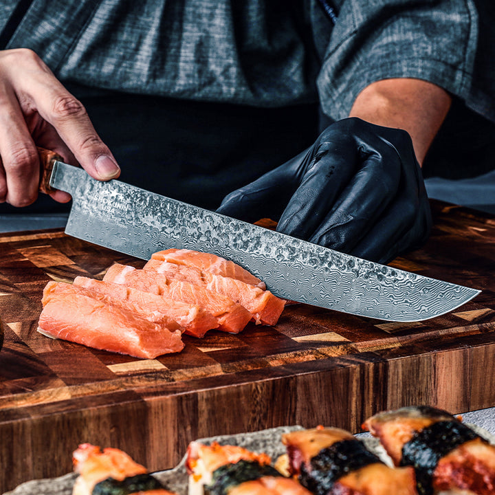 Chef knife - Prime Custom Japanese Slicer Knife with Exotic Olive Wood Burl Handle - Shokunin USA