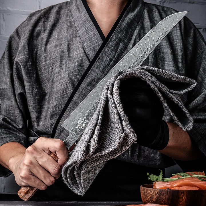 Chef knife - Prime Custom Japanese Slicer Knife with Exotic Olive Wood Burl Handle - Shokunin USA