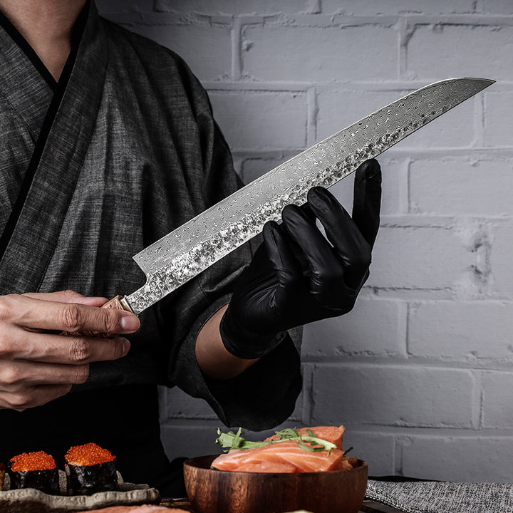 Chef knife - Prime Custom Japanese Slicer Knife with Exotic Olive Wood Burl Handle - Shokunin USA