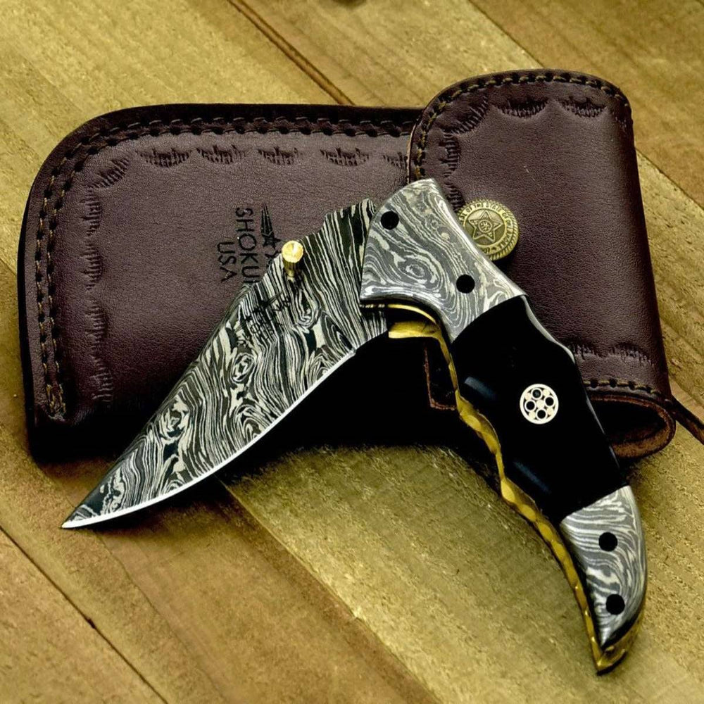 EDC - Exodus Gentleman's Knife with Sheath & Bull Horn Handle and Knife Sharpener - Shokunin USA