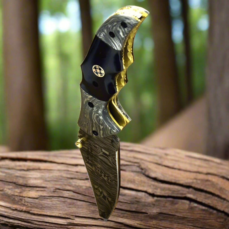 EDC - Exodus Gentleman's Knife with Sheath & Bull Horn Handle and Knife Sharpener - Shokunin USA