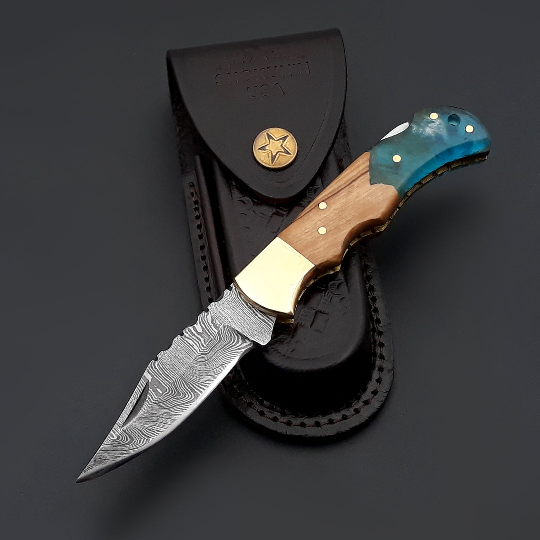 Knight Pocket Knife with Olive Wood & Resin Handle
