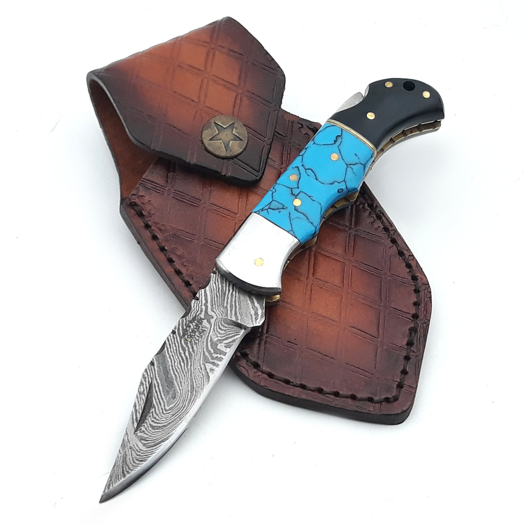 Phoenix Pocket Knife with Turrquoise & Bull Horn Handle