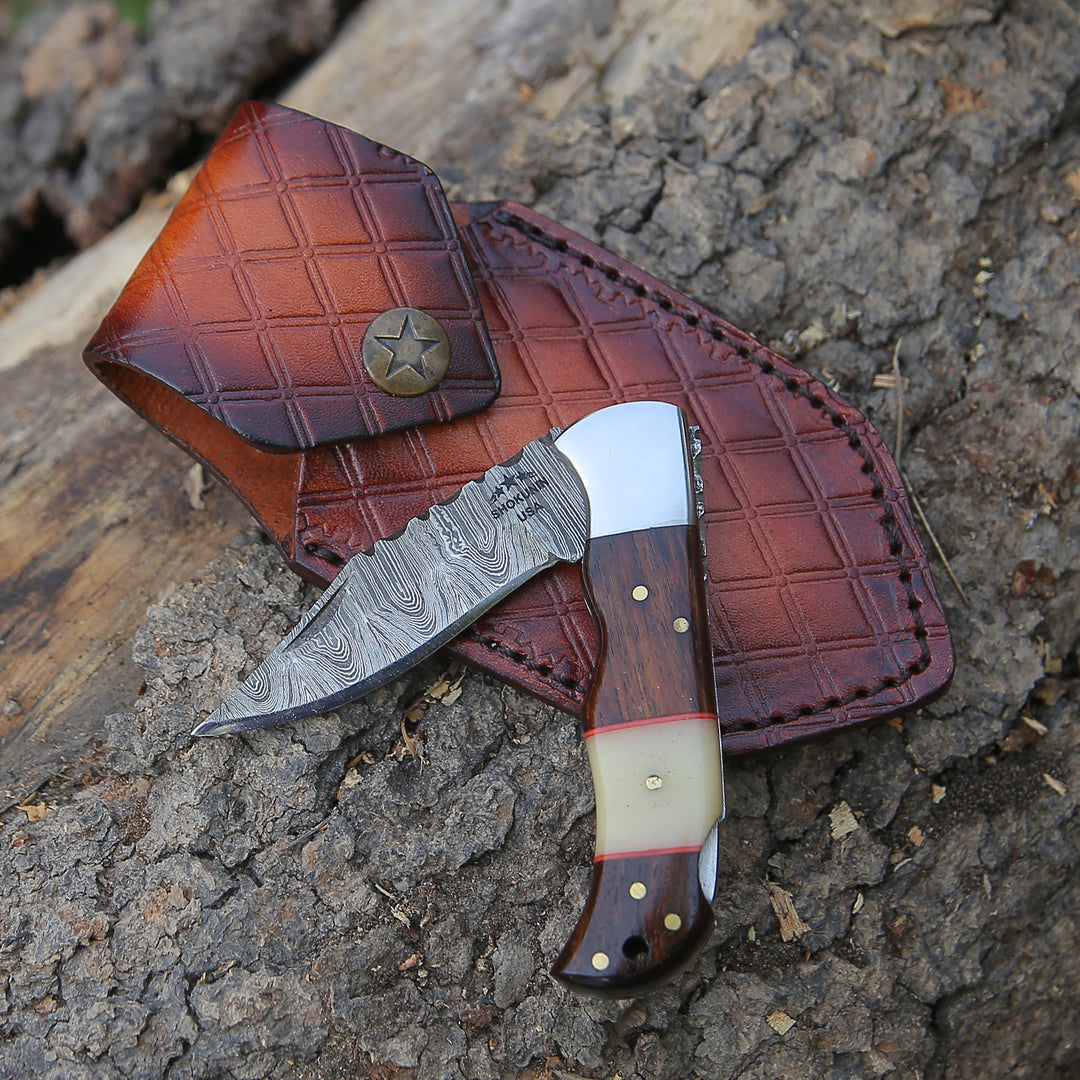 Pocket Knife - Ironclad Pocket Knife with Rosewood & Bone Scales - Shokunin USA