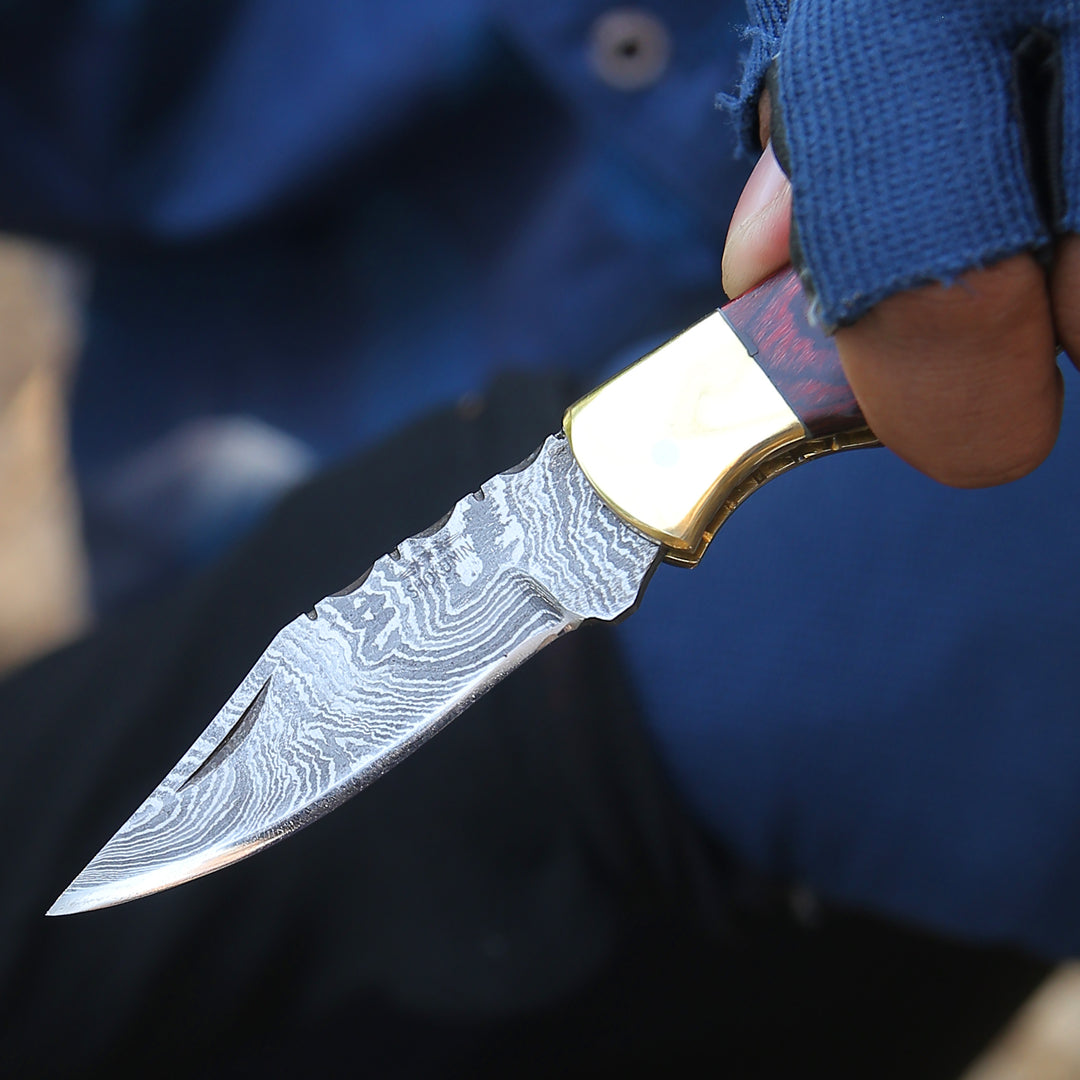 Pocket Knife - Firestrike Pocket Knife with Bull Horn & Pakkawood Handle - Shokunin USA