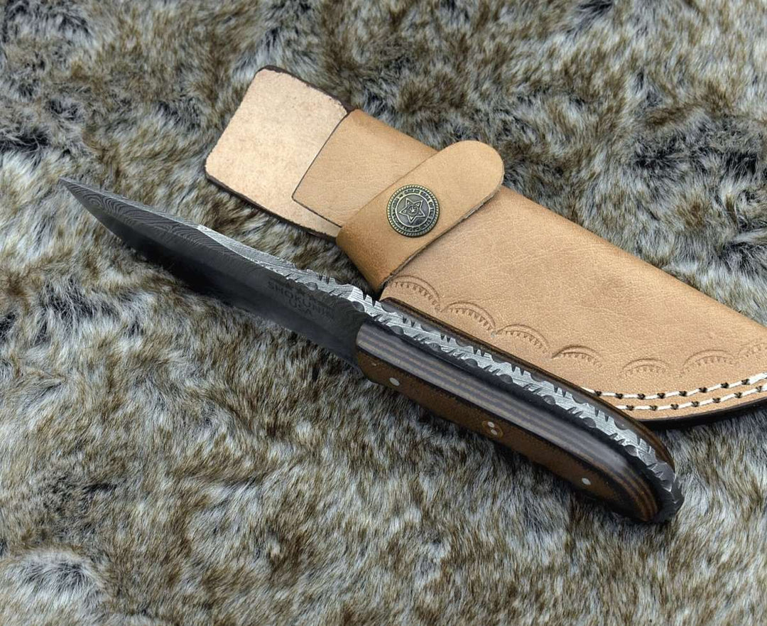 Damascus Knife - Alchemy Damascus Skinning Knife with Micarta Handle - Shokunin USA