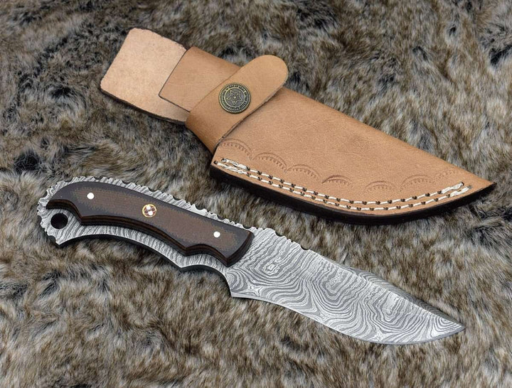 Damascus Knife - Alchemy Damascus Skinning Knife with Micarta Handle - Shokunin USA
