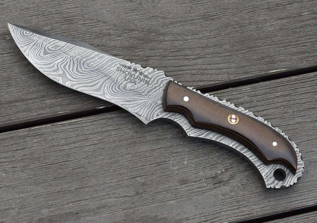 Damascus Knife - Alchemy Damascus Skinning Knife with Micarta Handle - Shokunin USA