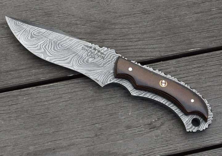 Damascus Knife - Alchemy Damascus Skinning Knife with Micarta Handle - Shokunin USA