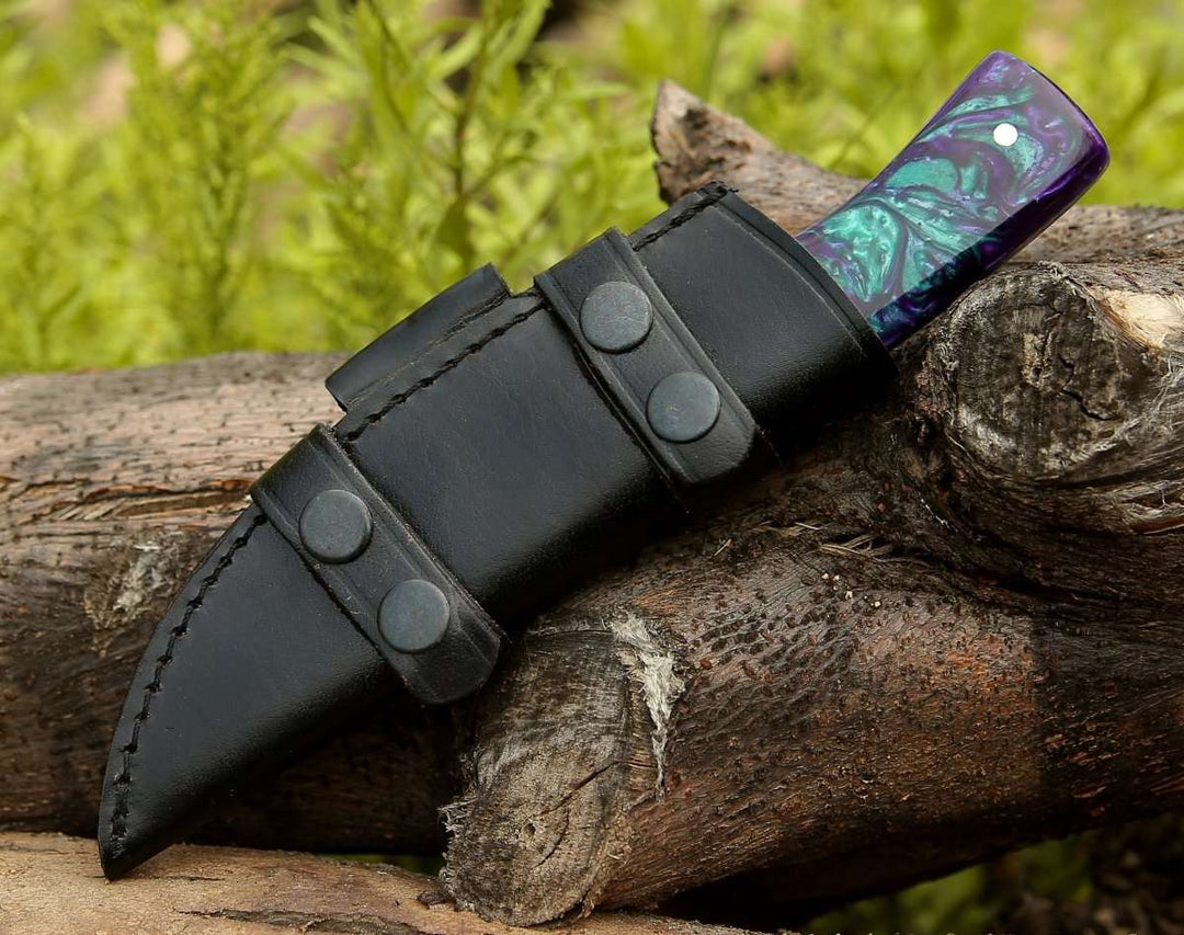 8" Damascus Knife - Arcane Handmade Damascus Hunting Knife with Resin Handle - Shokunin USA