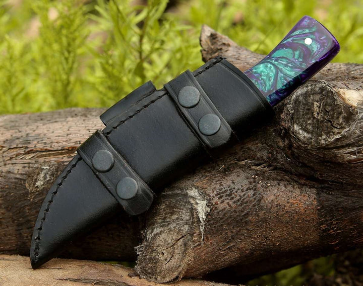8" Damascus Knife - Arcane Handmade Damascus Hunting Knife with Resin Handle - Shokunin USA