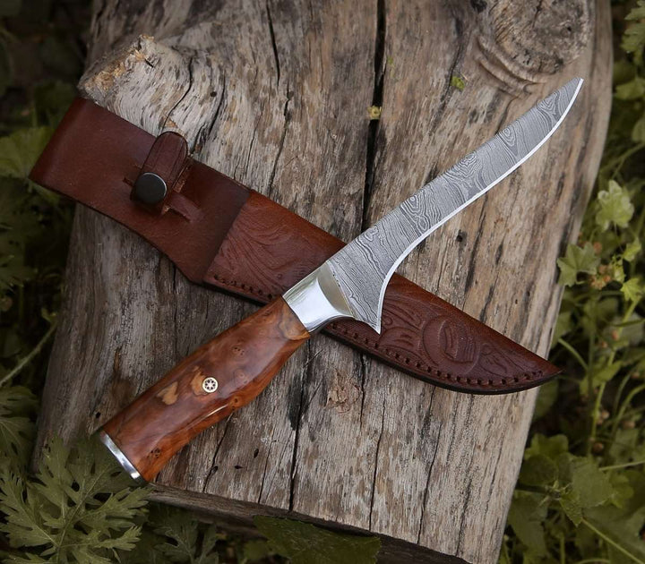 Fillet knife - Concord Damascus Fillet Knife with Exotic Olive wood Handle - Shokunin USA