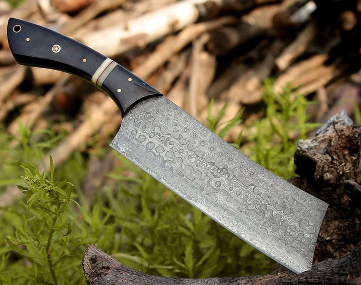 Cleaver knives - Ember Damascus Cleaver Knife with Bone & Exotic Wenge Wood Handle - Shokunin USA