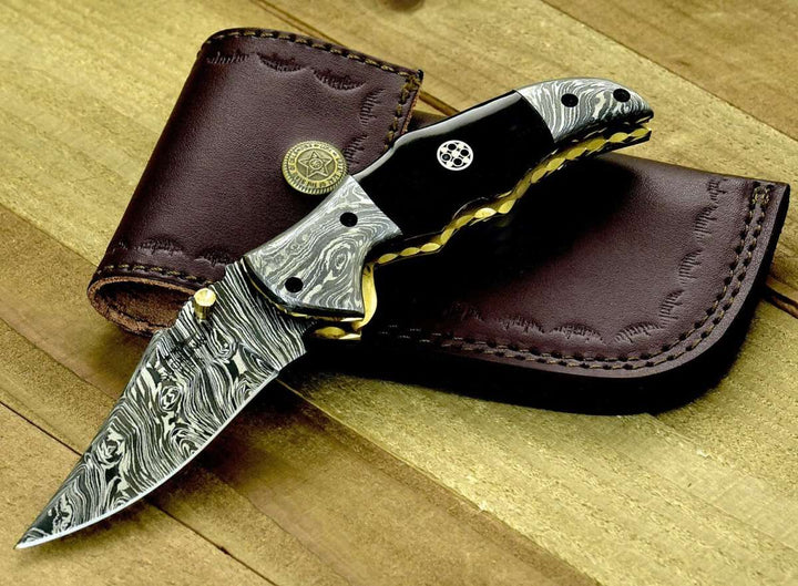 EDC - Exodus Gentleman's Knife with Sheath & Bull Horn Handle and Knife Sharpener - Shokunin USA