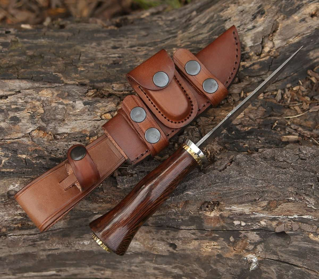 Damascus Knife - Panther Hunting Knife with Exotic Wenge Wood Handle - Shokunin USA