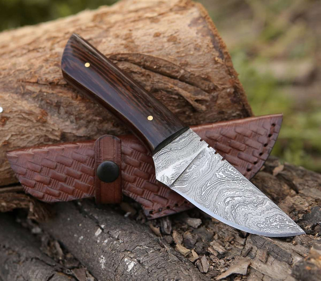 Damascus Knife - Legacy Damascus Skinning Knife with Exotic Wenge Wood Handle - Shokunin USA