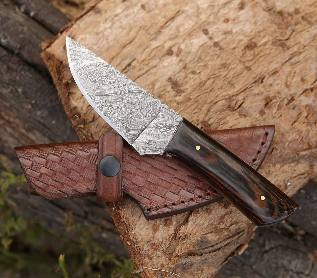 Damascus Knife - Legacy Damascus Skinning Knife with Exotic Wenge Wood Handle - Shokunin USA