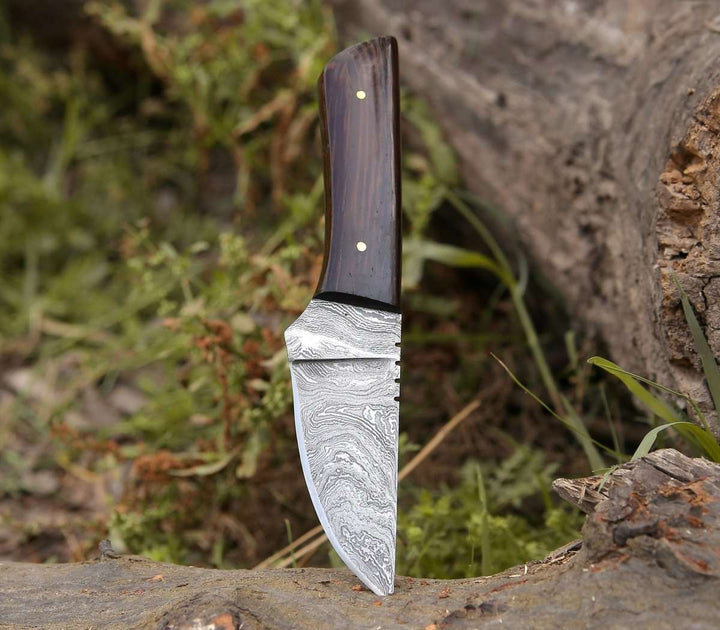 Damascus Knife - Legacy Damascus Skinning Knife with Exotic Wenge Wood Handle - Shokunin USA