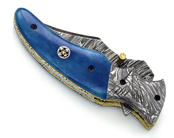 Utility Knife - Nebula Damascus Pocket Knife with Bone Handle - Shokunin USA
