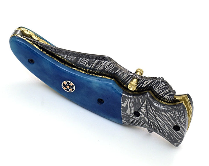 Utility Knife - Nebula Damascus Pocket Knife with Bone Handle - Shokunin USA