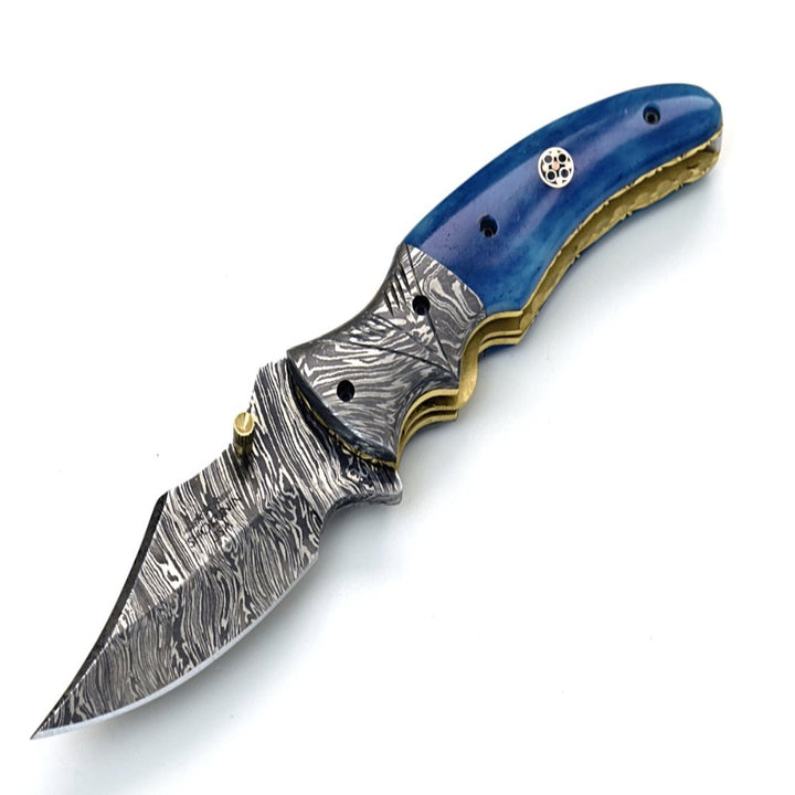 Utility Knife - Nebula Damascus Pocket Knife with Bone Handle - Shokunin USA