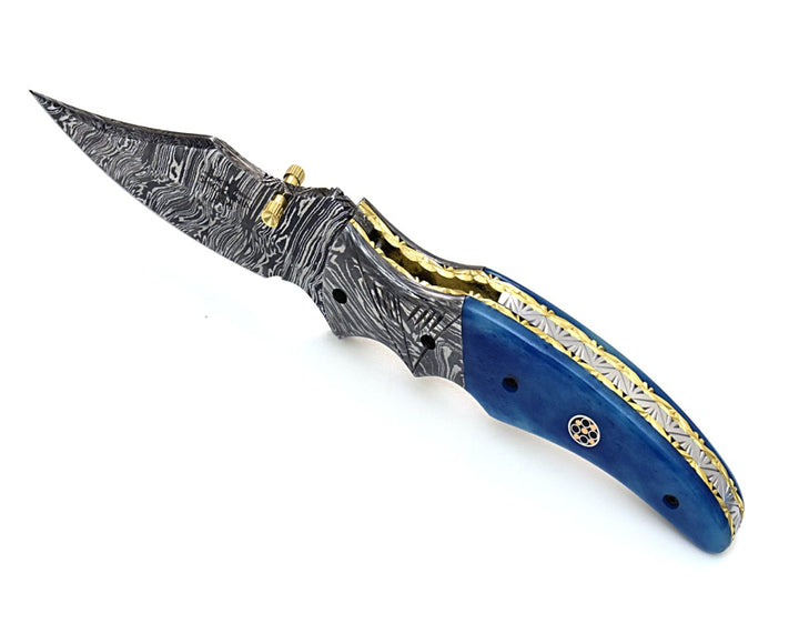 Utility Knife - Nebula Damascus Pocket Knife with Bone Handle - Shokunin USA
