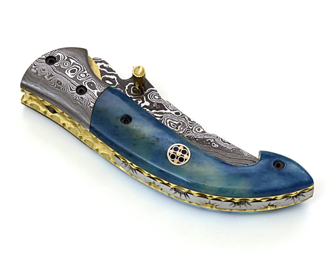 Folding Pocket Knife - Dionysus Gentleman's Pocket Knife with Bone Handle & Leather Sheath - Shokunin USA