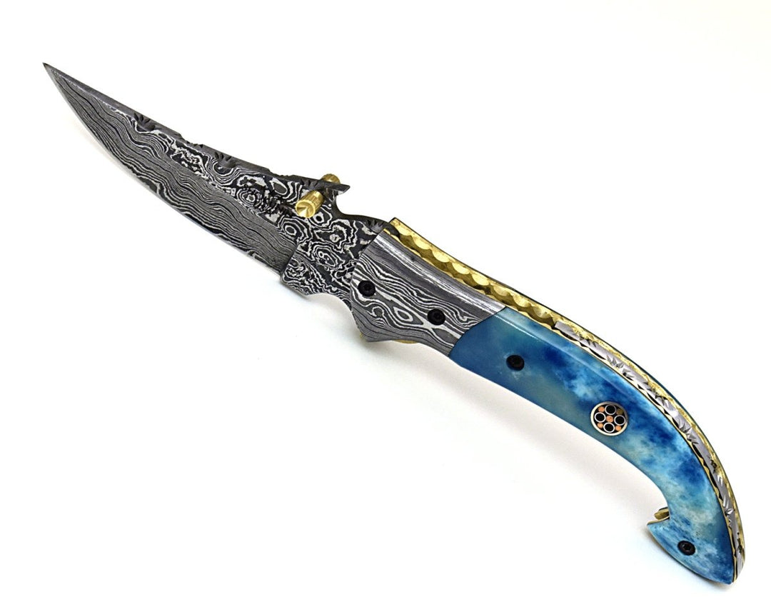 Folding Pocket Knife - Dionysus Gentleman's Pocket Knife with Bone Handle & Leather Sheath - Shokunin USA