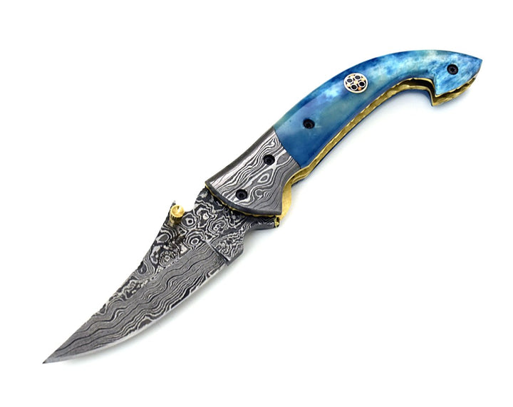 Folding Pocket Knife - Dionysus Gentleman's Pocket Knife with Bone Handle & Leather Sheath - Shokunin USA