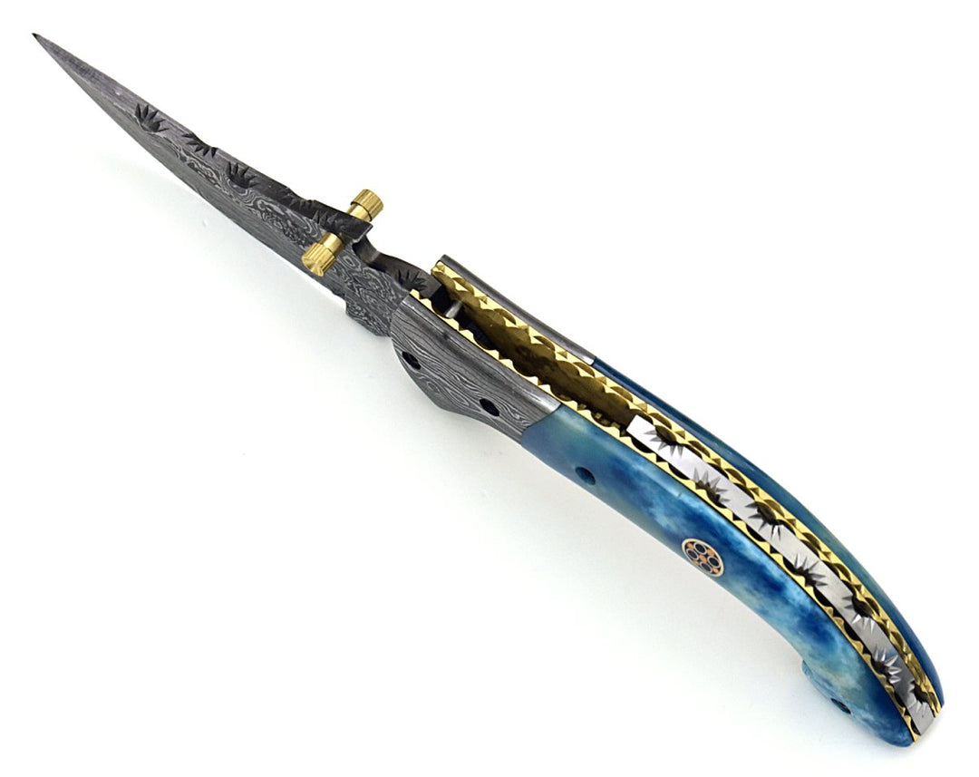 Folding Pocket Knife - Dionysus Gentleman's Pocket Knife with Bone Handle & Leather Sheath - Shokunin USA