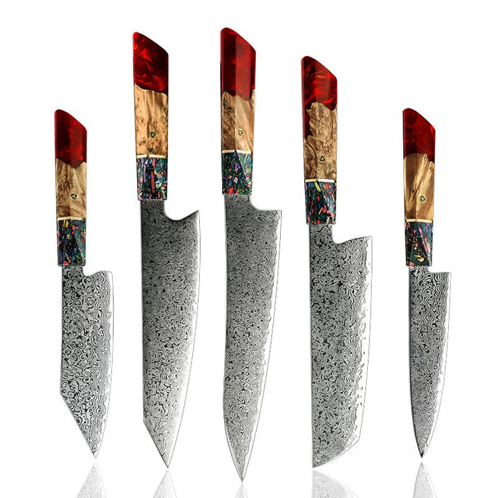Chef Knife Set - Pristine Japanese Chef Knife Set with VG-10 Damascus Steel Exotic Stabilized Olive Wood Handle & Sheath - Shokunin USA