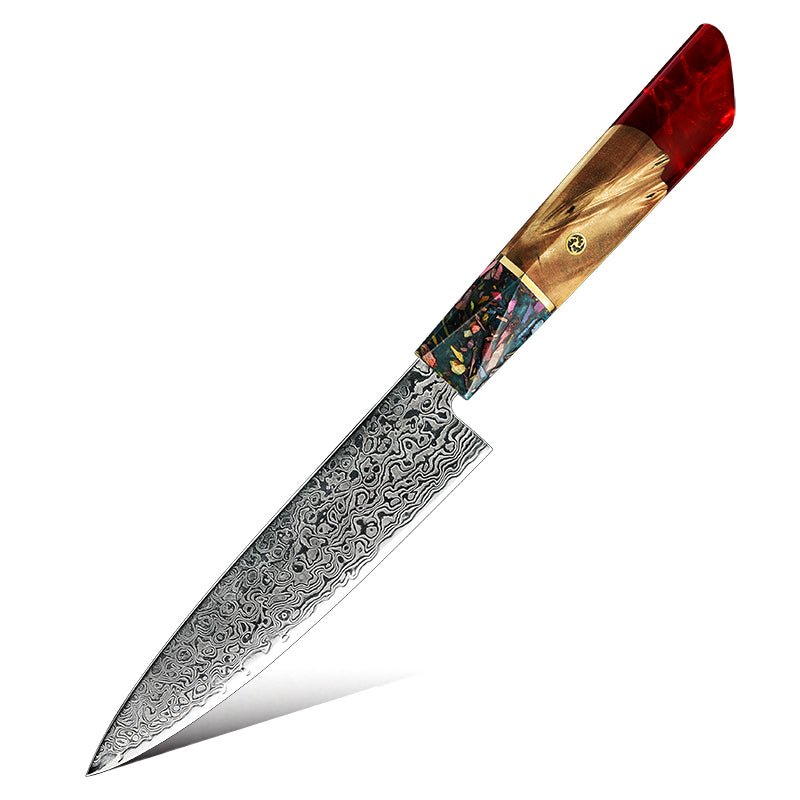 Chef Knife Set - Pristine Japanese Chef Knife Set with VG-10 Damascus Steel Exotic Stabilized Olive Wood Handle & Sheath - Shokunin USA