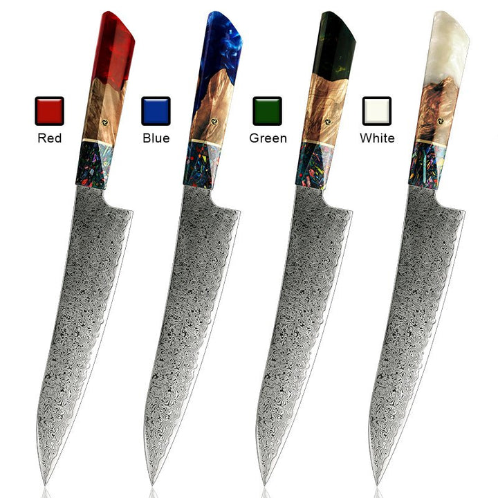 Chef Knife - Pristine Japanese VG10 Damascus Chef Knife with Olive Burl Wood Handle - Shokunin USA