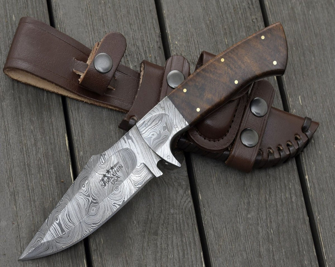 Damascus Knife - Radiant Damascus Hunting Knife with Rosewood Handle - Shokunin USA