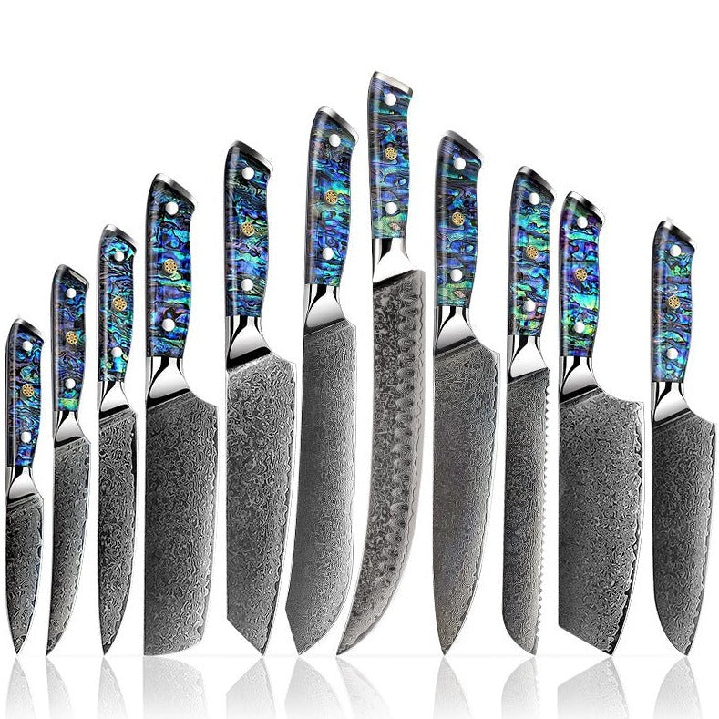 Knife Set - Ronin VG10 Kitchen knife Set - Damascus Steel & Abalone Shell Handle - Shokunin USA