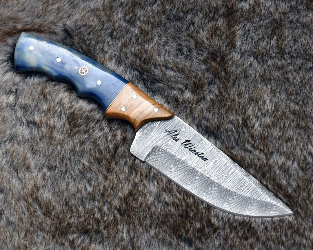 Damascus Knife - Sculptor Camp Knife with Exotic Olive Wood Handle - Shokunin USA