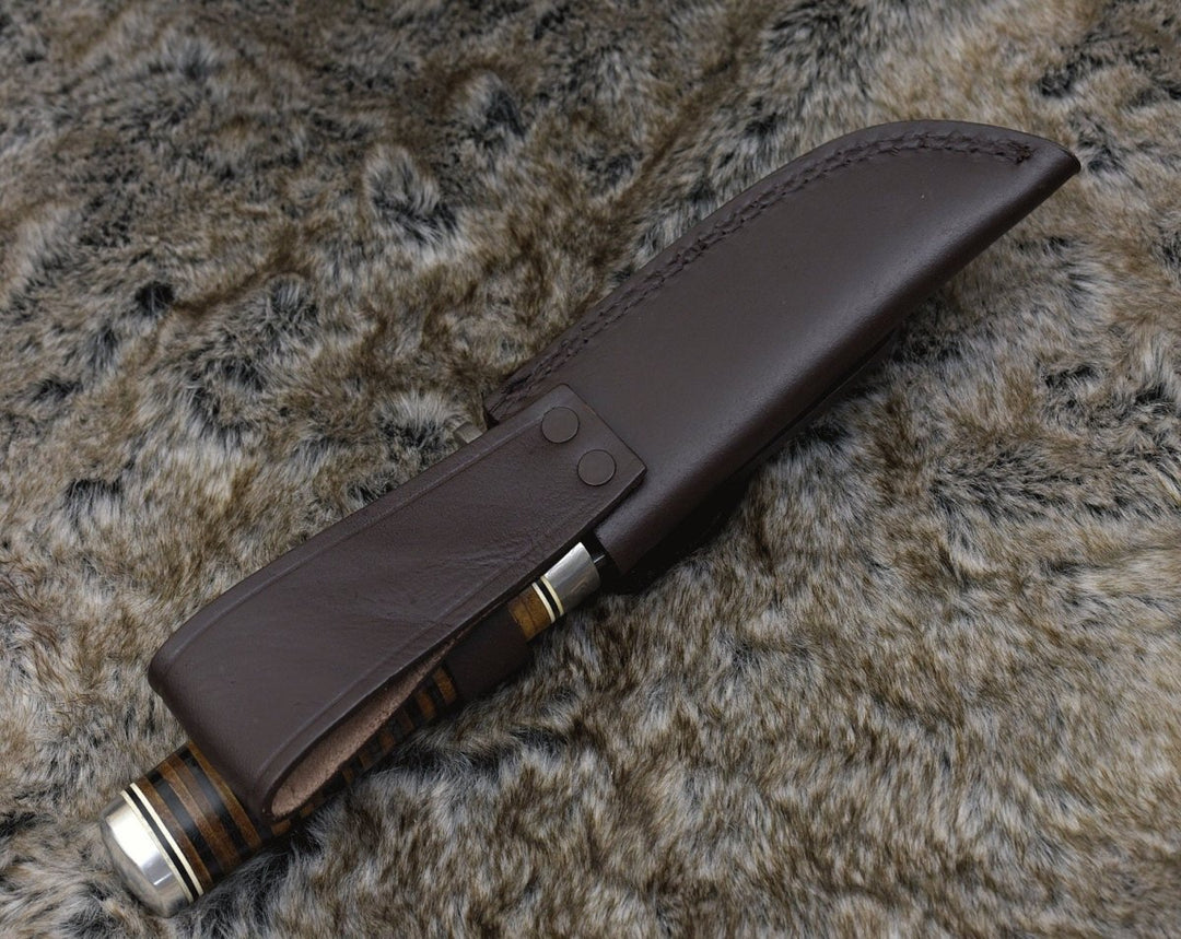 Damascus Knife - Serenity Damascus Hunting Knife with Stacked Leather Handle - Shokunin USA